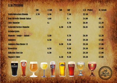 Carte originale des bières à la pression
